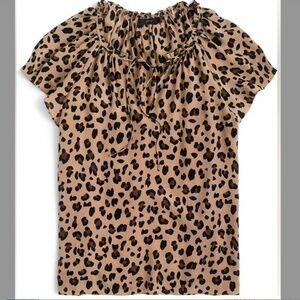 J. Crew Leopard Print 100% Silk Flutter Sleeve Top